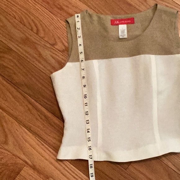 AK Anne Klein no sleeve Mocha Mousse-toned& cream linen top - Picture 5 of 7